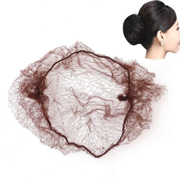 60Pcs Hair Nets Invisible Elastic Edge Mesh Reusable Bun Hair Nets for Ballet Dance or Food Service (20 Inches/50cm, Brown)