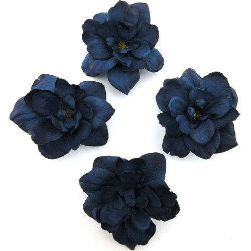 4 pc Lot Navy Blue Apple Blossom Silk Flower Hair Clips