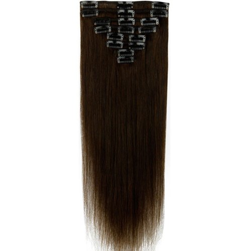 S-noilite Clip in Hair Extensions Real Human Hair 18 Inch Dark Brown Hair Extensions Remy Human Hair Clip In For Women Natural Straight Clip on Extension 8PCS 70g #02