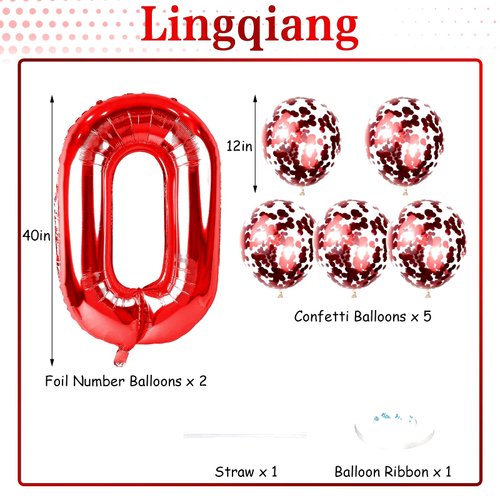 10th Birthday Balloons for Girls Boys, 40 Inch Giant Red Foil Number 10 Balloons with Red Confetti Balloons Kit, Digit 10 Helium Balloons for Men Women 1st 10th Anniversary Party Decorations Supplies