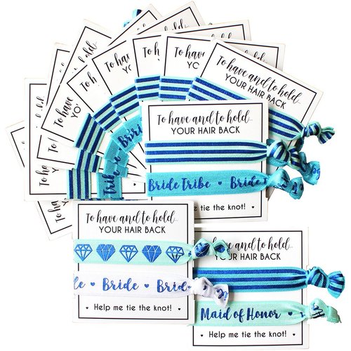 Bride Tribe Hair Tie Cards. to Have and to Hold, Your Hair Back. Help Me Tie The Knot. Bachelorette, Wedding Shower, Party Favors for Bridesmaids (Pack of 12, Blue)