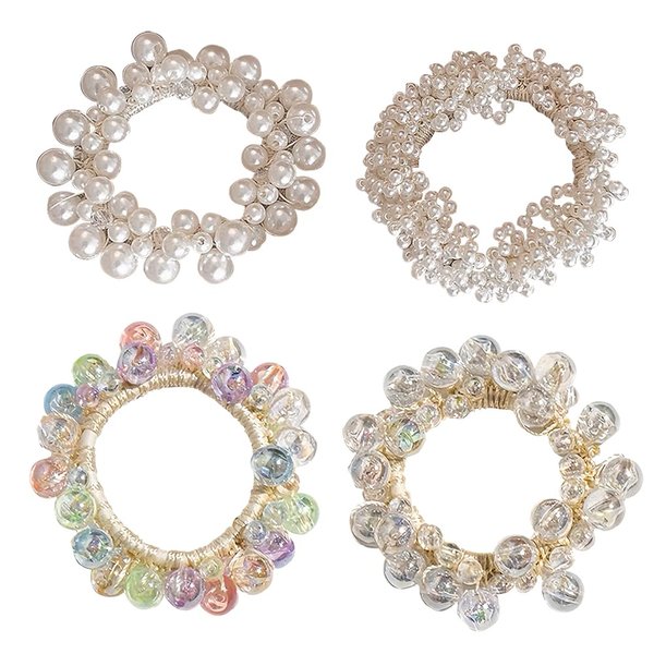 Generic 4 Pcs Pearl Hair Scrunchies, Elastic Hair Ropes Ponytail Holder Scrunchies Tightening Hairring bands Ponytail Holder Hair Accessories for Women and Girls