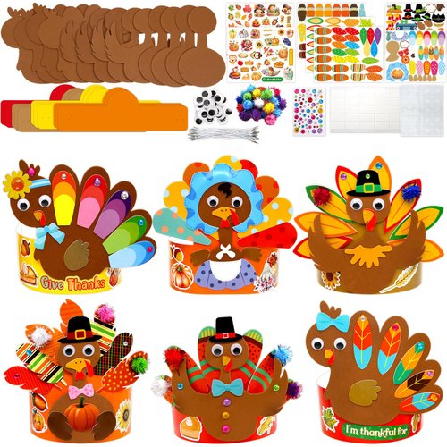 Thanksgiving Turkey Headbands Crafts for Kids Foam Hats Crowns 12PCS DIY Fall Party Favors Classr...