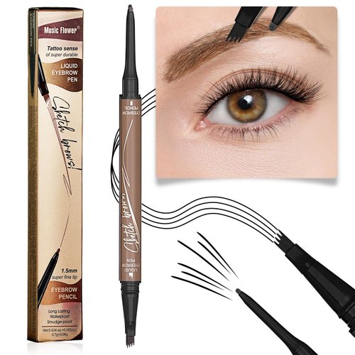 4 Tiped Microblading Eyebrow Pen 2 in 1 Waterproof Eyebrow Pencil Waterproof Eyebrow Kit Double Head Brown Eyebrows Eyebrow Microblading Pen natural Long-Lasting