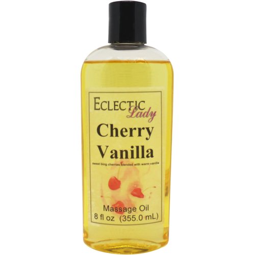 Cherry Vanilla Massage Oil, 8 oz, With Sweet Almond Oil and Jojoba Oil, Preservative Free, Perfect for Aromatherapy and Relaxation