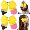 Back to School Hair Bows Ties Yellow Pencil School Hair Scrunchies Hair Bow Ponytail Holder Elastic Hair Bands Hairgrips Cheer Hair Bows Tie for First Day of School Kids Supplies 2PCS