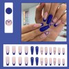 Gifiky Long Coffin False Nails Blue French Press on Nails Cute Nails Tips Acrylic Crystal Gem Design Fake Nails for Women and Girls 24Pcs