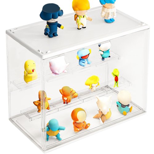 EHERDM Clear Display Case for Action Figures 3-Tier Detachable Display Stand Stackable Storage Box with Magnetic Door Transparent Showcase for Collectibles Figurines Toys Mini Dolls