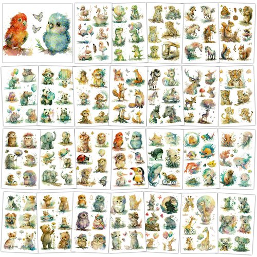 Konsait 26 Sheets Glitter Tattoos for Kids, Watercolor Birds Fish Jungle Safari Wild Animal Tattoos, Kids Animal Party Favors & Birthday Party Supplies, for Boys and Girls