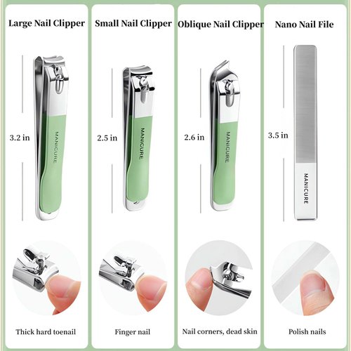 NEMIBAD 4 Pcs Manicure Set Stainless Steel Nail Clippers, Beauty Tool Portable Set Professional Grooming Kits, Travel Nail Kit for Men and Women (Gradient Pink)