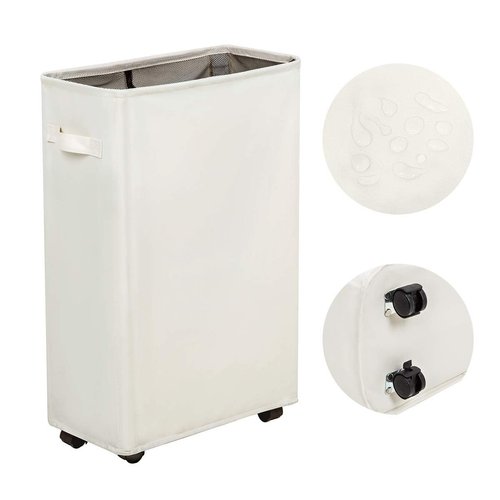 ZERO JET LAG Slim Rolling Laundry Hamper - Standable Corner Design - Handy Storage Bin Hamper Laundry Basket - 52L Storage Bin - Slim Laundry Hamper with Wheels - Storage Basket - 15×8×22" (22" Beige)