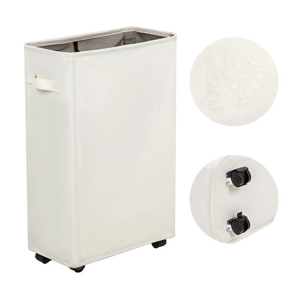 ZERO JET LAG Slim Rolling Laundry Hamper - Standable Corner Design - Handy Storage Bin Hamper Laundry Basket - 52L Storage Bin - Slim Laundry Hamper with Wheels - Storage Basket - 15×8×22" (22" Beige)