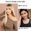 7JHH WIGS Long Straight Wig with Bangs 28in Ash Platinum Blonde Wig with Brown Roots and Brown Hair Tail Dye Natural Heat Resistant Fiber Synthetic Layered Highlight Wigs for Women Daily Party Used