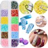editTime 5 Boxes Shiny Colorful Nail Art Rhinestones Kit Crystals AB Flatback Jelly Mermaid Pearl Rhinestones Stones Gems with Pick Up Pen and Curved Tweezer (2mm)