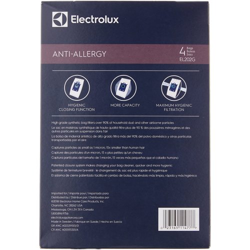 Electrolux EL202G S-bag Anti-Allergy Synthetic Vacuum Bags, 4 Pack , Blue