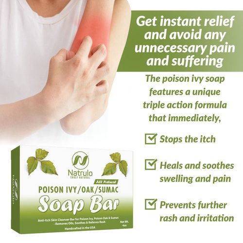 Poison Ivy Soap Bar - All Natural Poison Ivy Treatment - Anti-Itch Soap Skin Cleanser Bar for Poison Ivy, Poison Oak & Sumac - Removes Oils, Soothes & Relieves Rashes - 4 oz Bar Made in USA