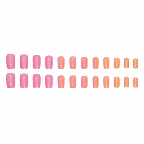 MISUD Square Press on Nails Medium Fake Nails Glossy Glue on Nails Bright Pink Orange Ombre Chrome Acrylic Nails Pearl Flash Artificial Nails Squoval Aurora False Nails with Design 24 pcs
