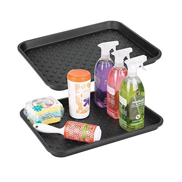 iDesign Plastic Under Sink Mat Tray for Kitchen Cabinet, Bathroom, Entryways, Office, Mudroom, College Dorm, (Set of 2), 17" X 13" X 2", Black