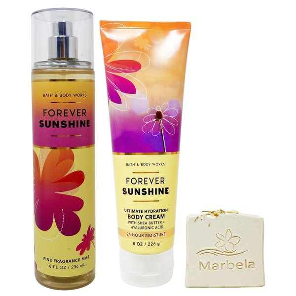 Bath & Body Works Forever Sunshine - Duo Gift Set - Fragrance Mist and Body Cream With Wild Jasmine Soap.