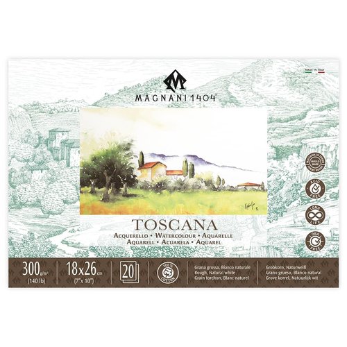 Magnani 1404 Toscana Rough 100% Cotton Watercolor Paper Block, 20 Sheets, 7x10", 140 lb, Acid-Free, UV Resistant, Vegan Sized Water Color Paper for Artists, Made in Italy