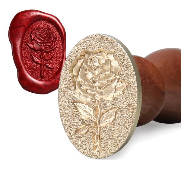 fsalisa Sealing Wax Stamp Plant Animal Wax Seal Stamp Vintage Removable Brass Head Wooden Handle for Cards Envelopes, Wedding Invitations, Wine Packages, Gift Wrapping (Chloris Rose)