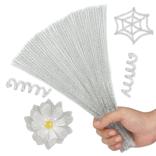 Hssugi Pipe Cleaners, 100PCS Christmas Pipe Cleaners Craft Supplies, Glitter White Pipe Cleaners Bulk Fuzzy Sticks for DIY Art and Craft Projects Home Decoration