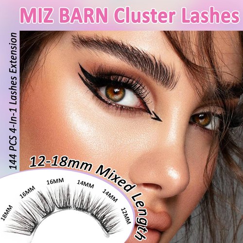 MIZ BARN Lash Clusters 144pcs Lash Extension D Curl Eyelash Clusters, 12-18mm individual Lashes Fluffy False Eyelashes Clusters DIY at Home (D-12-18 MIX)(DIY 06)