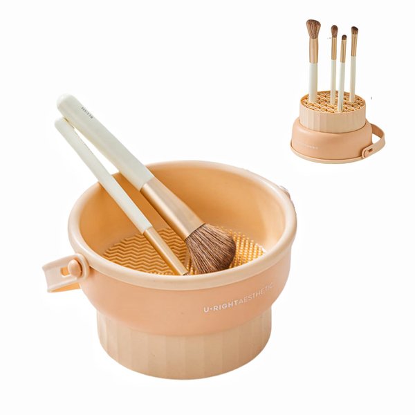 Silicone Makeup Brush Cleaner Bowl, 2 in 1 Cosmetic Brush Cleaning Mat & Makeup Brush Drying Holder,Multifunctional Makeup Brush Washing(NOT INCLUDE BRUSHES)