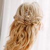 AW BRIDAL Bridal Hair Comb Pearl Flower Wedding Hair Pieces for Bride Hair Accessories Wedding Hair Comb Clips (Gold)
