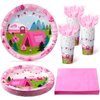 Zubebe 120 Pcs Pink Camping Party Supplies for 24 Guests Girl Camping Paper Plates Napkins Glamping Birthday Decorations Camping Adventure Disposable Tableware Set for Kids Baby Shower Party