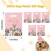50Pcs Dog Party Favor Bags Dog Themed Birthday Party Supplies Pink Waterproof Goodies Bags with Handles Thickened Pet Paws Plastic Candy Gift Bags for Kids Birthday Party Decoration and Classrooms