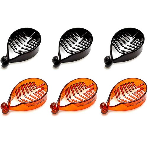 6 Pcs Plastic Banana Hair Clip O-Shaped No Slip Hair Barrette Hair Clincher Ponytail Holder DIY Hair Accessories for Girls, Women, Ladies (Black and Dark Brown)