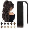 SEGO Ponytail Extension Human Hair Real Human Hair Clip In Wrap Around Long Straight Ponytail With Magic Paste Pony Hairpieces for Women -14 Inch 80g 1B Natural Black