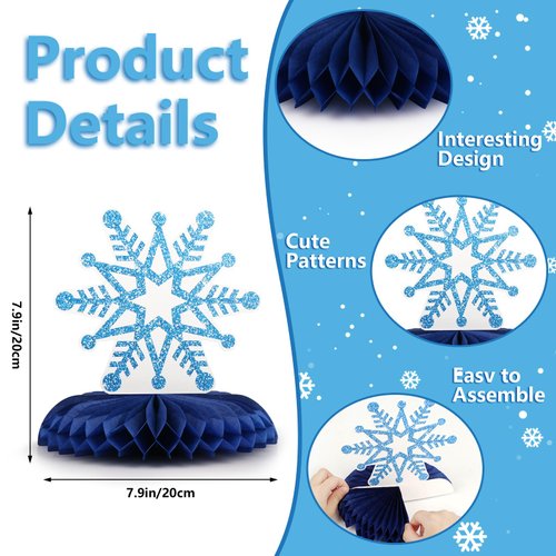 12PCS Winter Wonderland Party Decorations 3D Honeycomb Winter Centerpieces for Tables Blue White Christmas Party Supplies for Kids Birthday Xmas Holiday Party Prop Favors