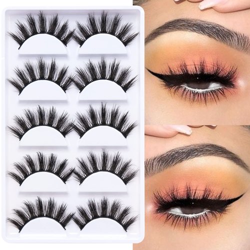 Veleasha Lashes 5D Faux Mink Lashes 100% Handmade Luxurious Fake Eyelashes Lightweight Fluffy False Eyelashes 5 Pairs Pack (Glam)