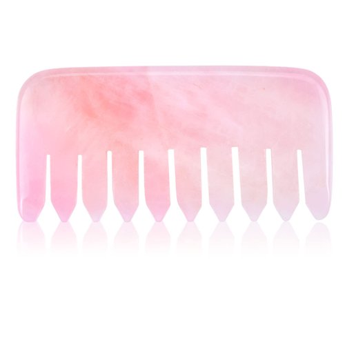 ideayard Massage Comb for Head Anti-Static Hair Rose Quartz Comb, Real Natural Crystal Gua Sha Scraping Massage Tool for Body Relaxing