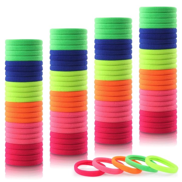 Generic 100Pcs Hair Ties, Elastic Bands for Women, Girls and Kids, Seamless Cotton Hair Accessories for Thick and Thin Hair, No Damage Ponytail Holders, Soft Rubber Bands (100 High-light)