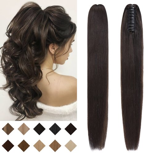 SEGO Claw Clip Ponytail Extension Human Hair Clip in Ponytail Hair Extensions 100% Real Human Hair Pony Tails Hair Extensions Long Straight For Women 14 Inch Natural Black 105 Gram
