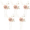 Bridal Hair Combs, 5PCS Wedding Hair Pins Set Crystal Flower Hair Clips Bride Bridesmaid Hair Sides Comb Rhinestone Barrettes, Pearl Flower Hair Pins Hair Accessories for Women Girls (Pink)