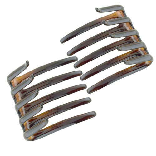 Parcelona French Crab Interlocking Medium 2 1/4" Celluloid No Slip Ponytail Updo Clips Flexible Sturdy Hold Hair Clips Side Comb for Women and Girls (Shell Brown)