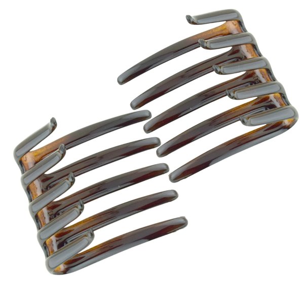 Parcelona French Crab Interlocking Medium 2 1/4" Celluloid No Slip Ponytail Updo Clips Flexible Sturdy Hold Hair Clips Side Comb for Women and Girls (Shell Brown)