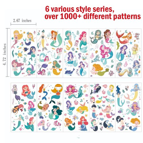 1000+ Pieces Temporary Tattoos, 60 Sheets Fake Tattoo Stickers Cute Multistyle Waterproof Stickers Birthday Party Supplies for Kids and Adults