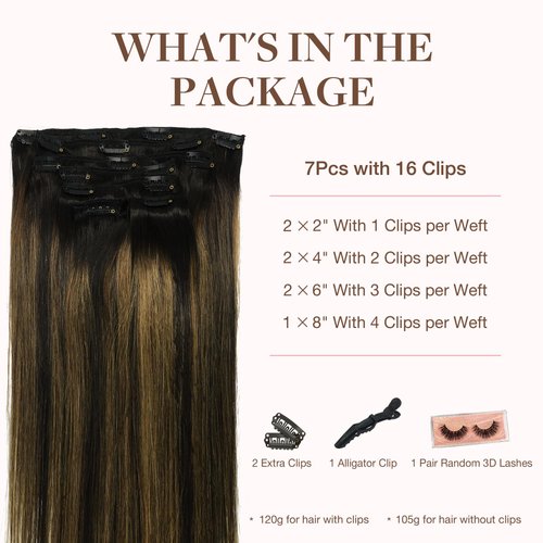 GOO GOO Clip in Hair Extensions Real Human Hair, 12inch 85g 7Pcs, 1B/6/1B Balayage Natural Black to Chestnut Brown, Remy Human Hair Extensions Clip ins for Women, Natural Human Hair
