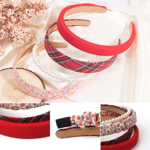 Kivzex 7Pack Fashion Headbands for Women Girls Non Slip Flower Headband Pearl Headbands Cute Head Bands Set for Student Hair Accessories - Red