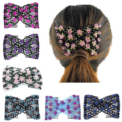 Ruihfas Magic Hair Side Combs Stretch Double Clips Hair Combs Bun Maker Hair Accessories for Women Girls Thick and Thin Hair, Pack of 6