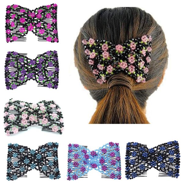Ruihfas Magic Hair Side Combs Stretch Double Clips Hair Combs Bun Maker Hair Accessories for Women Girls Thick and Thin Hair, Pack of 6