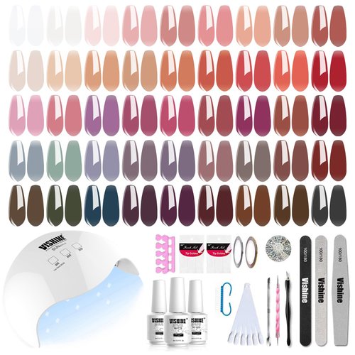 Vishine Nail Lamp Gel Polish Kit, 45Color Sheer Pink Jelly Nude Transparent Gel UV LED Nail Dryer Quick-drying Light for Gel Color Base Top Coat, Matte Top Coat, Full Manicure Tools DIY Starter Kit