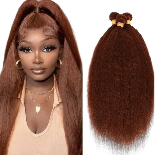 18 20 22 Inch Reddish Brown Bundles Color 33 Yaki Straight Human Hair Bundles Copper Red Bundles Human Hair Auburn Kinky Straight Bundles Remy Hair Extensions