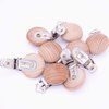 Sutoyuen 10Pcs 30mm (1.18") Natural Wood Pacifier Holder Round Beech Metal Teether Wooden Teething Beads Suspender Clips DIY Pacifier Accessories