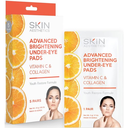 Skin Aesthetics Vitamin C & Collagen Under Eye Patches - Reduces Dark Cirles, Wrinkles & Crow's Feet, Advanced Brightening Under Eye Pads - Cruelty Free Korean Skin Care For All Skin Types - 5 Pairs